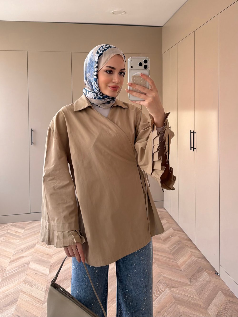 Kolu Pileli Bağlamalı Gömlek Vizon (2301)