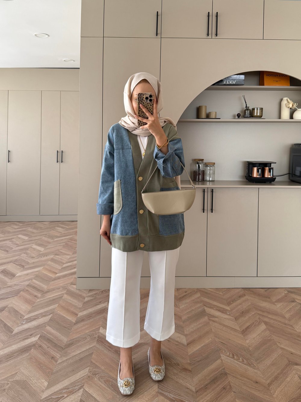 Kontrast Kot Detaylı Hırka Yeşil