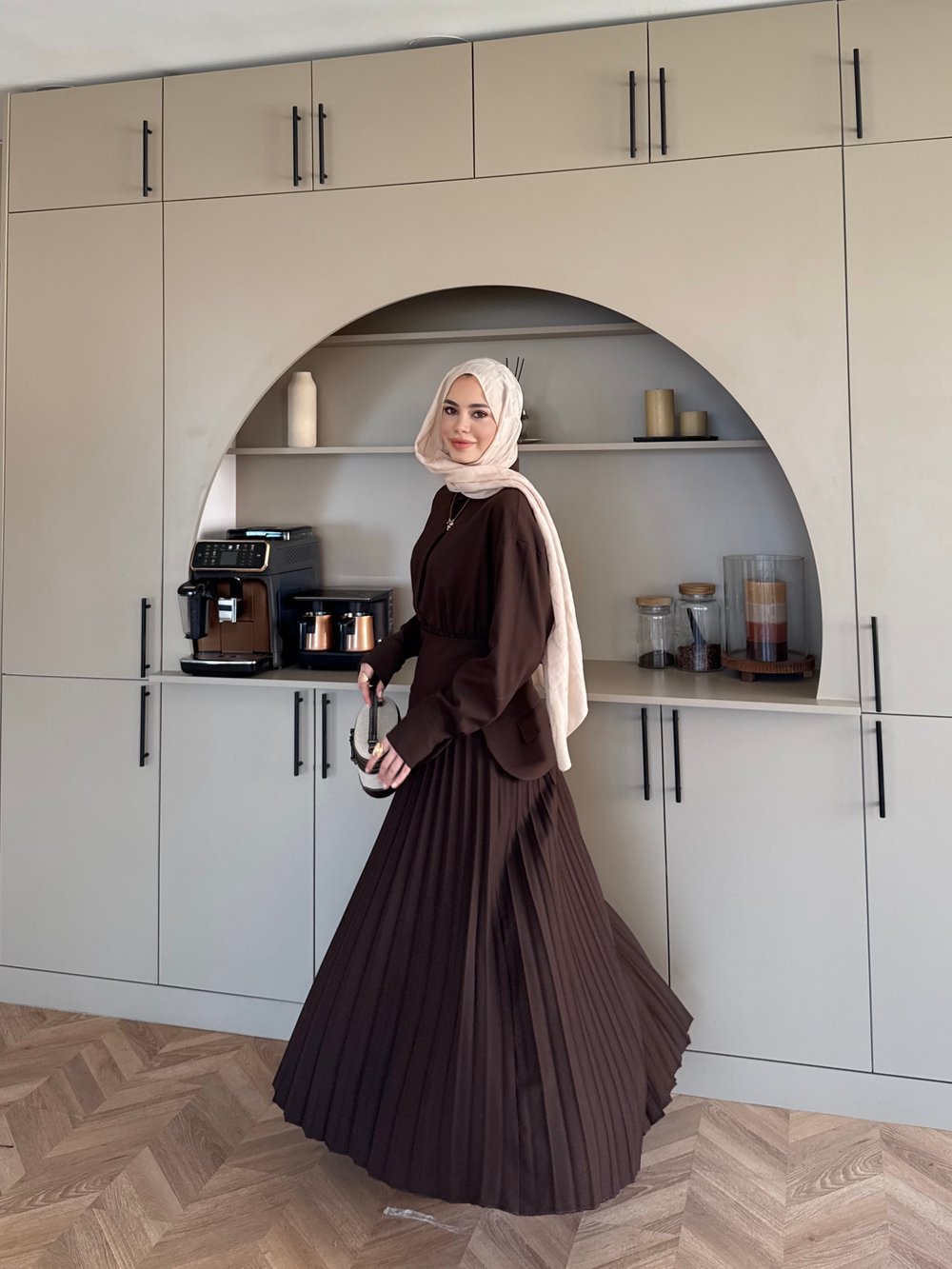 Krujeva Piliseli Elbise Acı Kahve (8033)