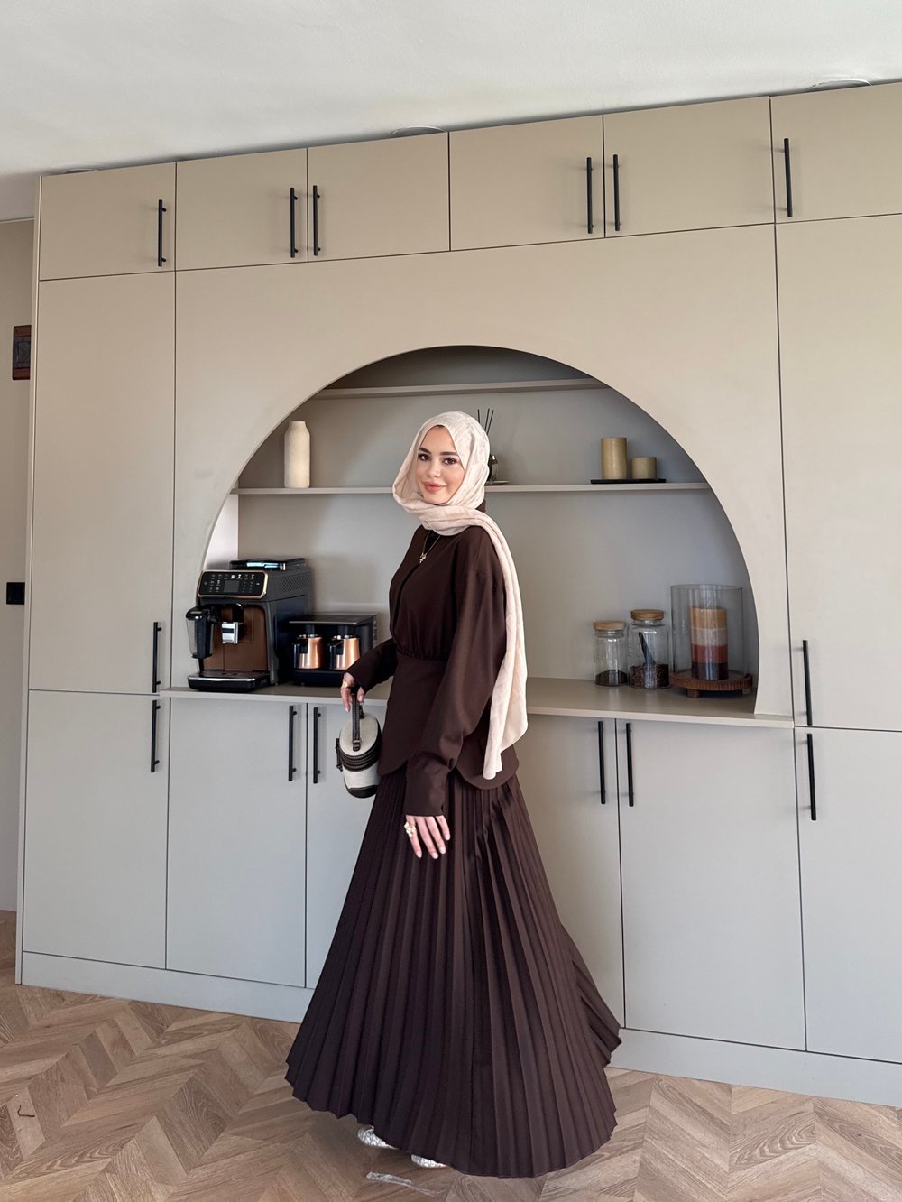 Krujeva Piliseli Elbise Acı Kahve (8033)