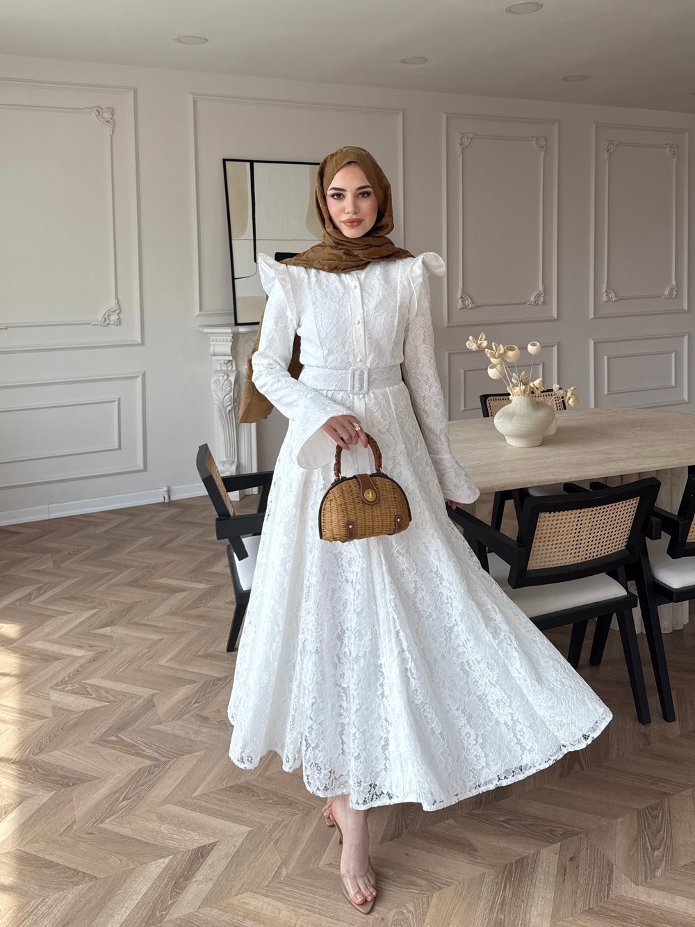 Lace Dantel Elbise Beyaz  (5772)
