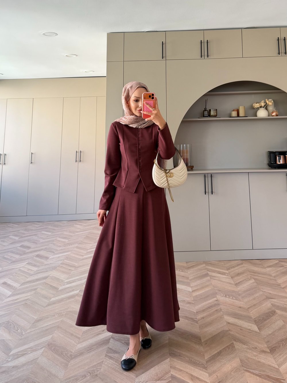 Ladin Düğmeli Etekli Takım Bordo (4565)