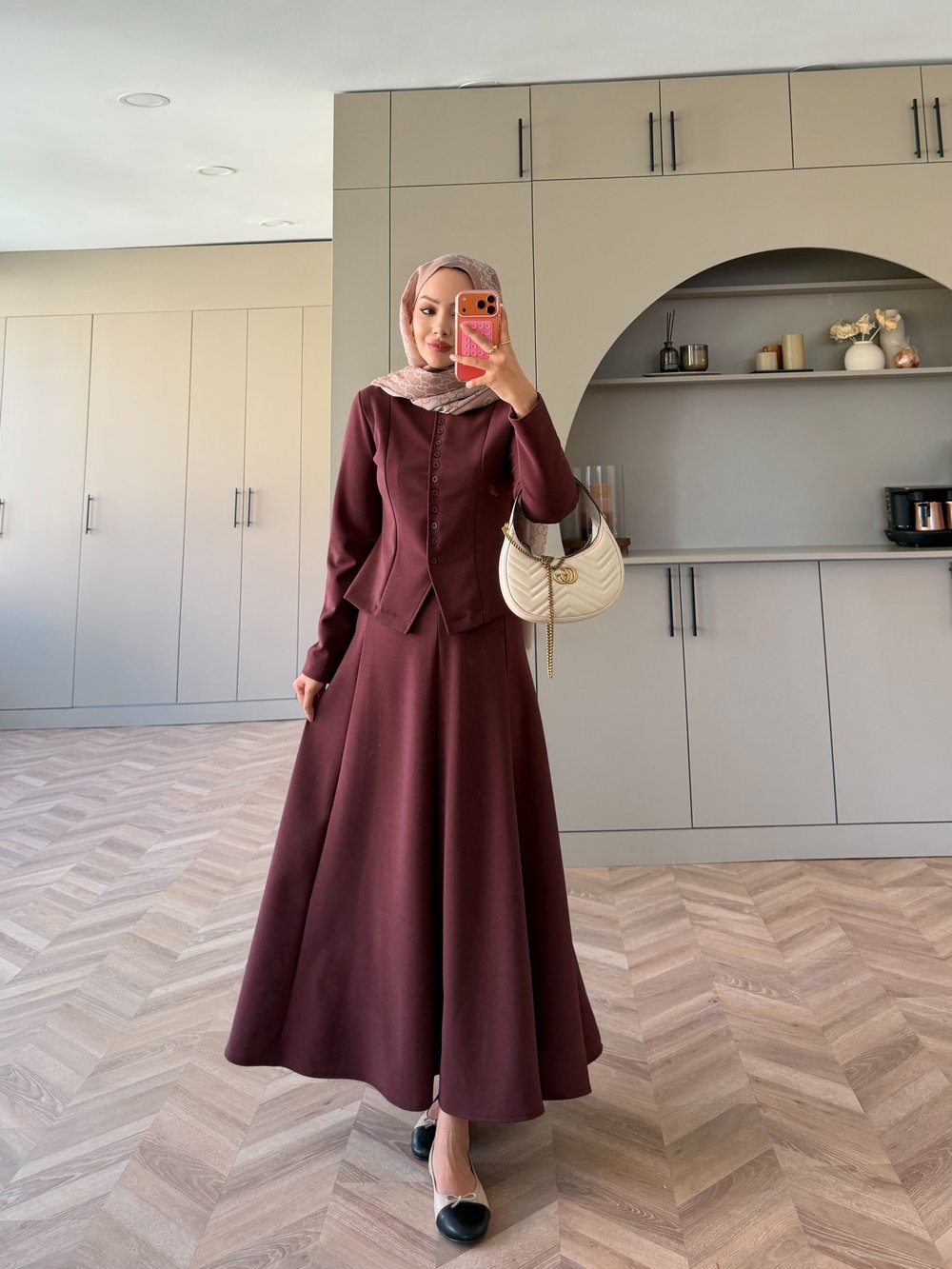 Ladin Düğmeli Etekli Takım Bordo (4565)