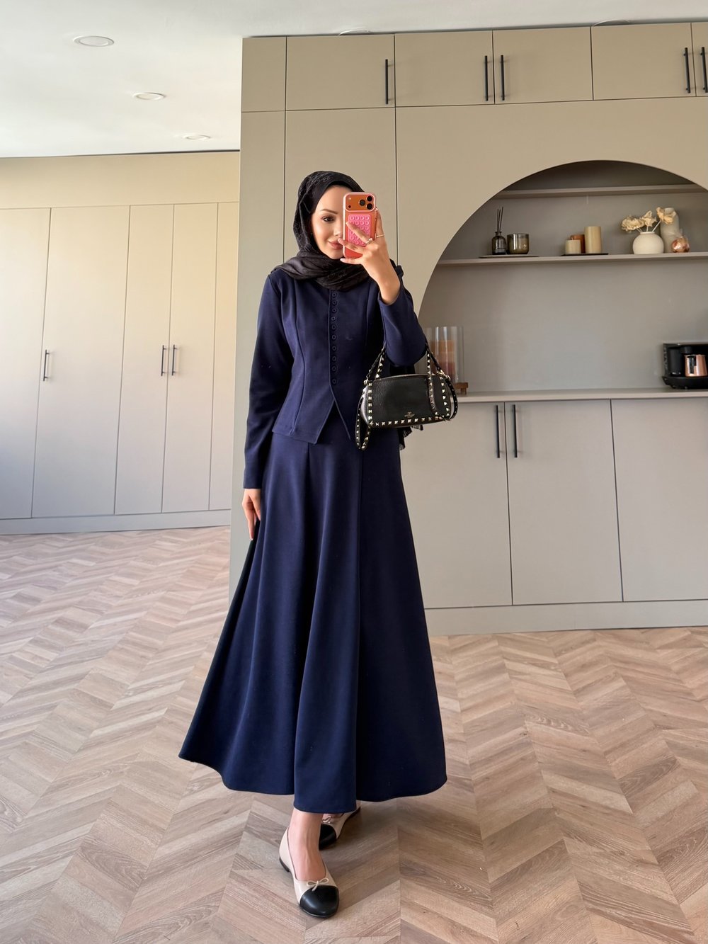 Ladin Çelik Örme Düğmeli Etekli Takım Lacivert (4565)
