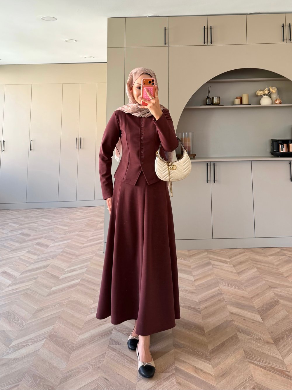 Ladin Düğmeli Etekli Takım Bordo (4565)