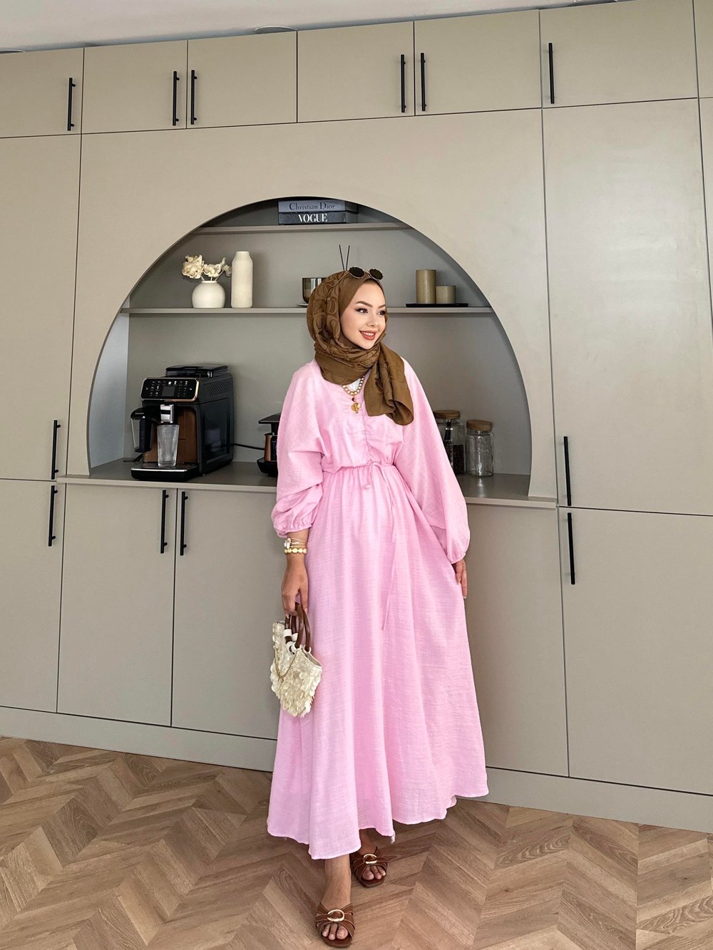 Lamina Elbise Pembe