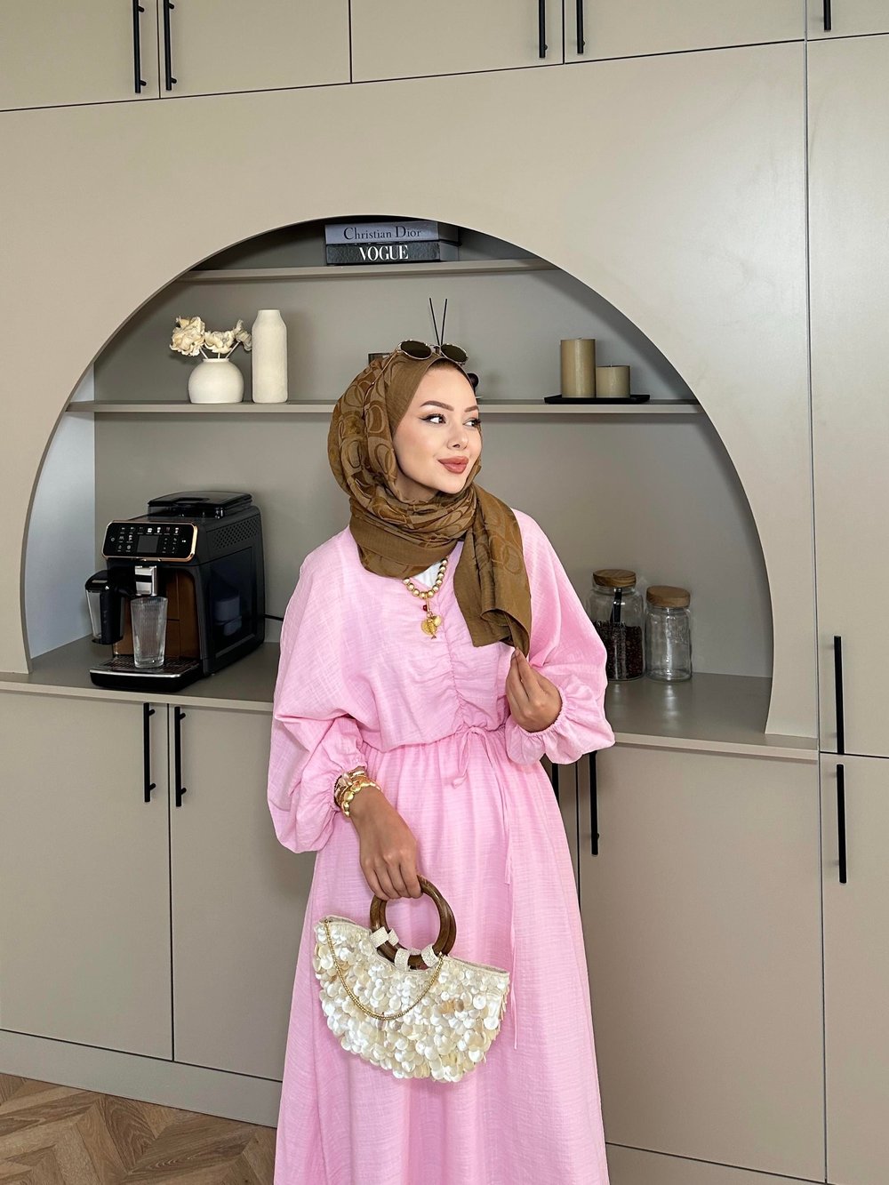 Lamina Elbise Pembe