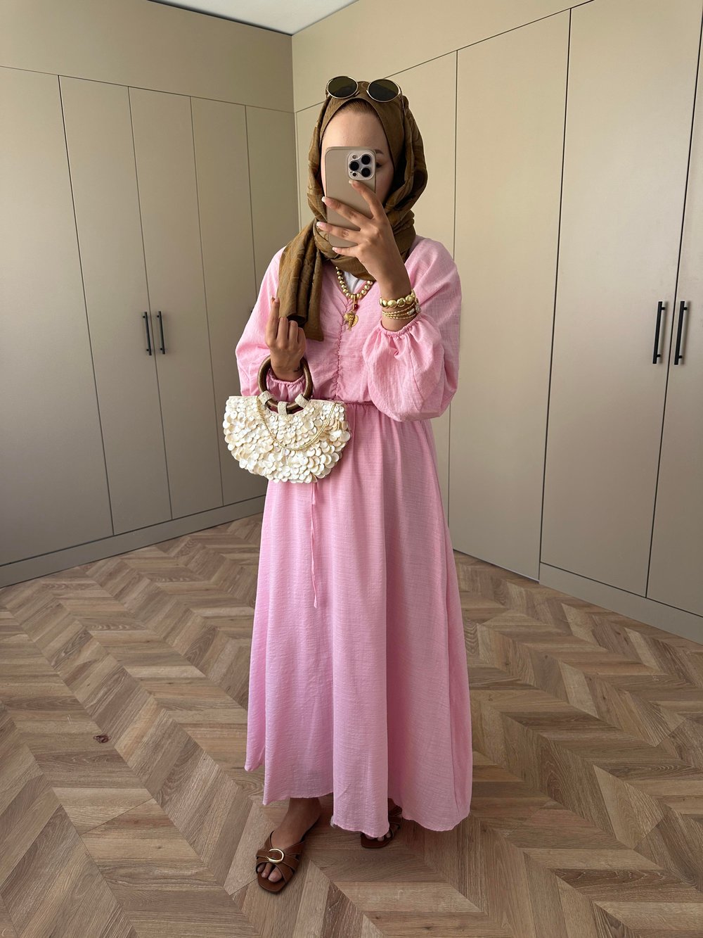 Lamina Elbise Pembe