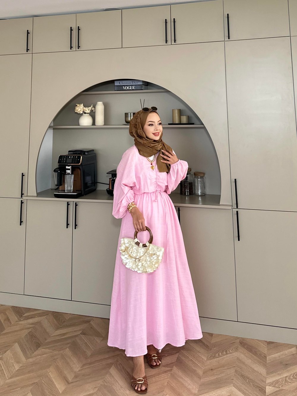 Lamina Elbise Pembe