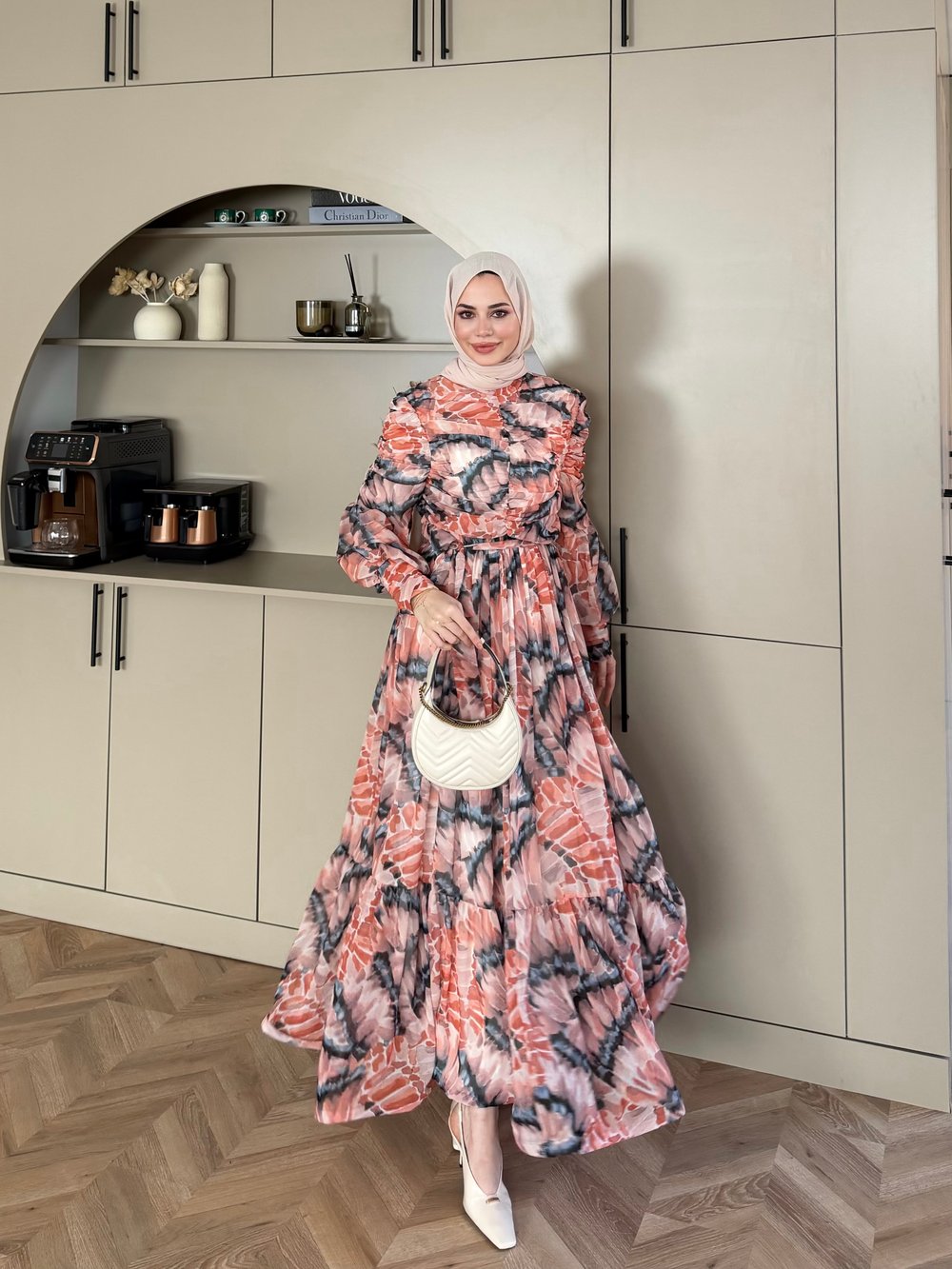 Larisa Drapeli Şifon Elbise Pembe (5720)