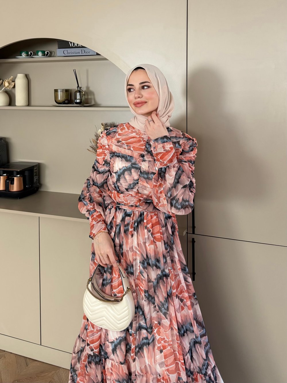 Larisa Drapeli Şifon Elbise Pembe (5720)
