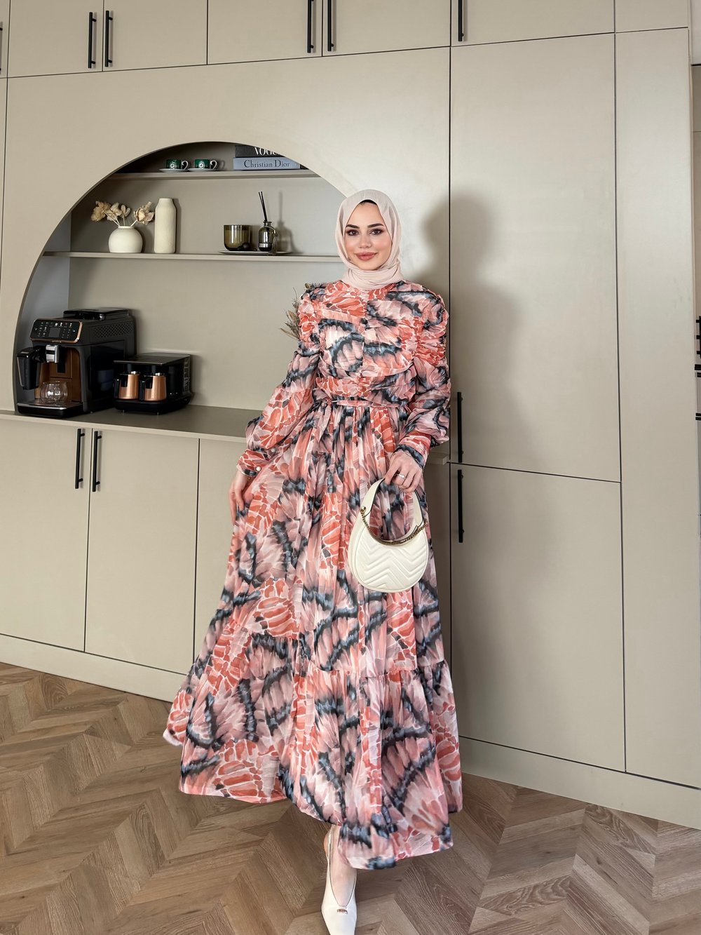 Larisa Drapeli Şifon Elbise Pembe (5720)