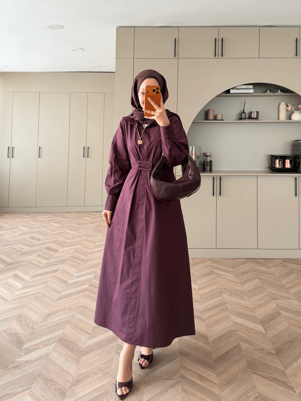 Lava Toka Detaylı Gömlek Elbise Mürdüm (4416)