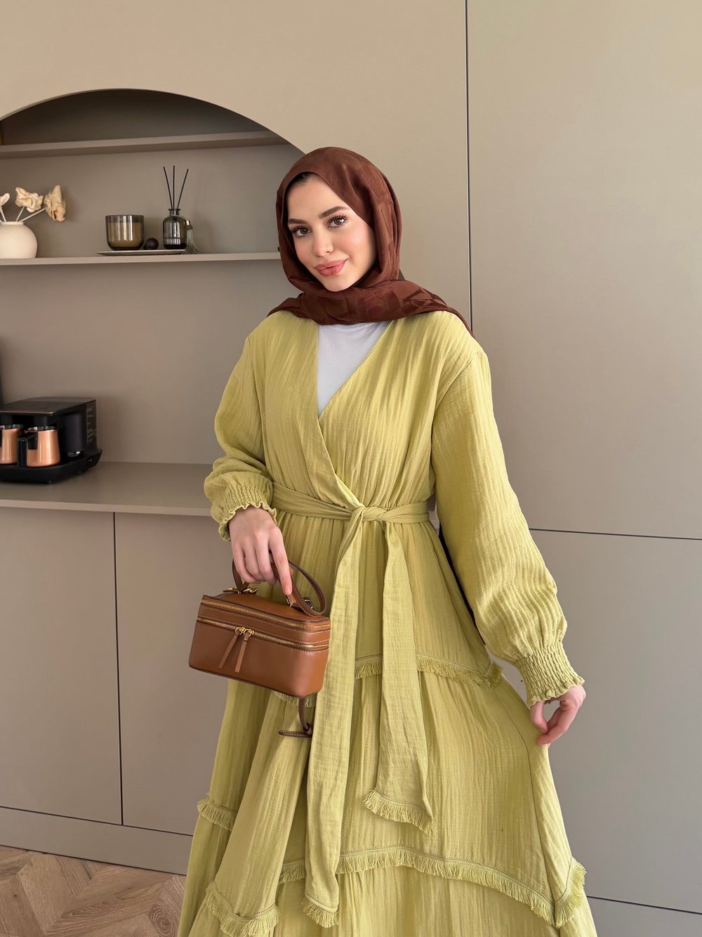 Lavin Müslin Elbise Yağ Yeşili (4496)