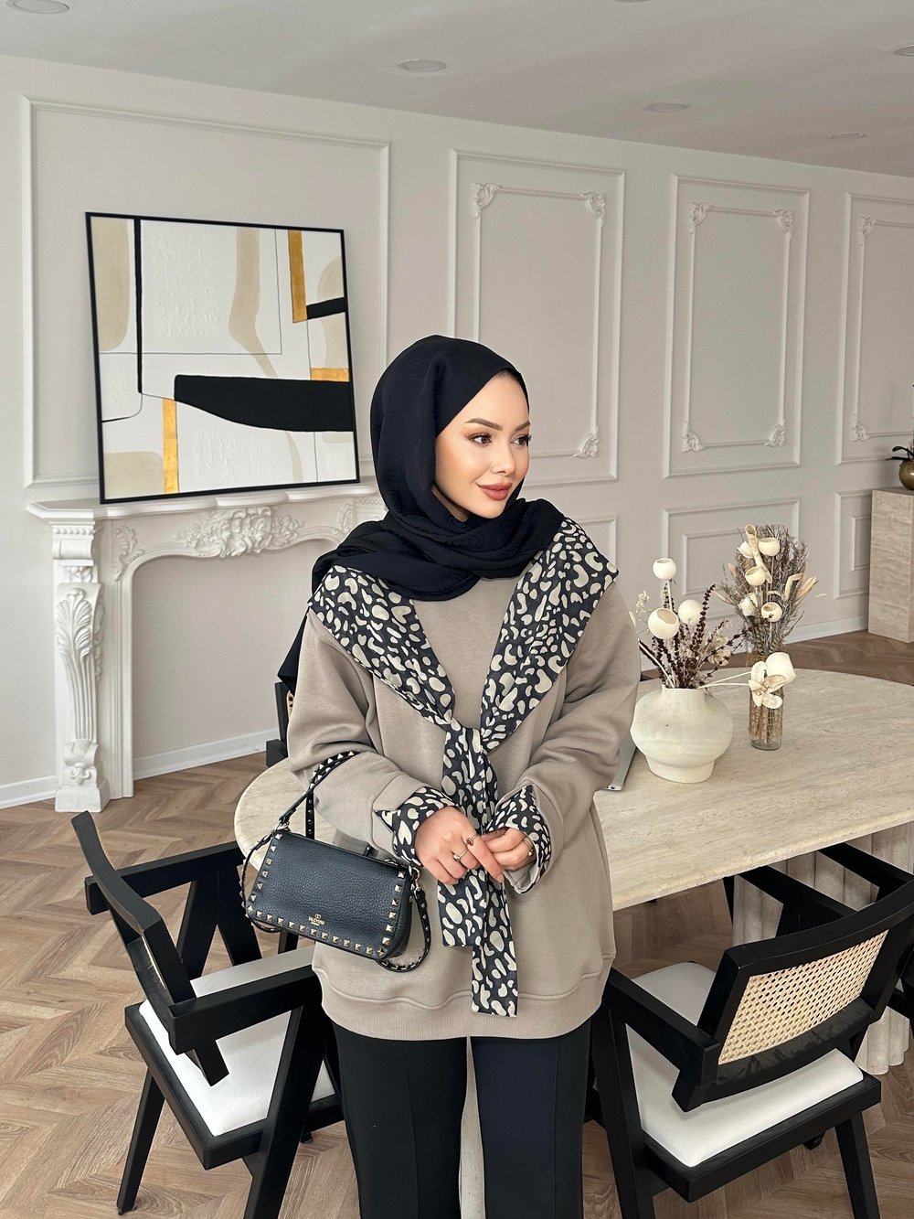 Leopar Atkı Detaylı Sweat Vizon