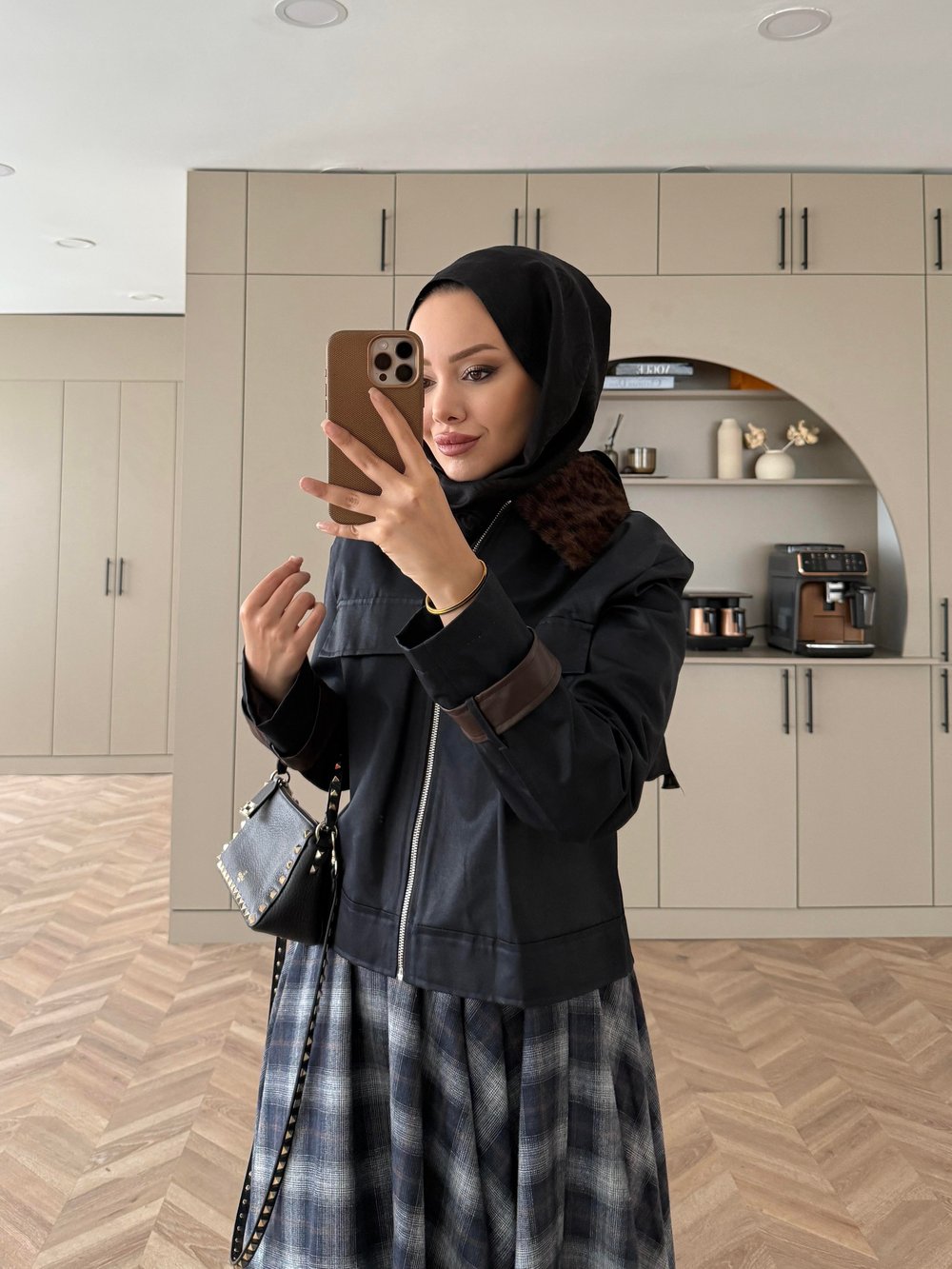 Leopar Kürk Yaka Ceket Lacivert