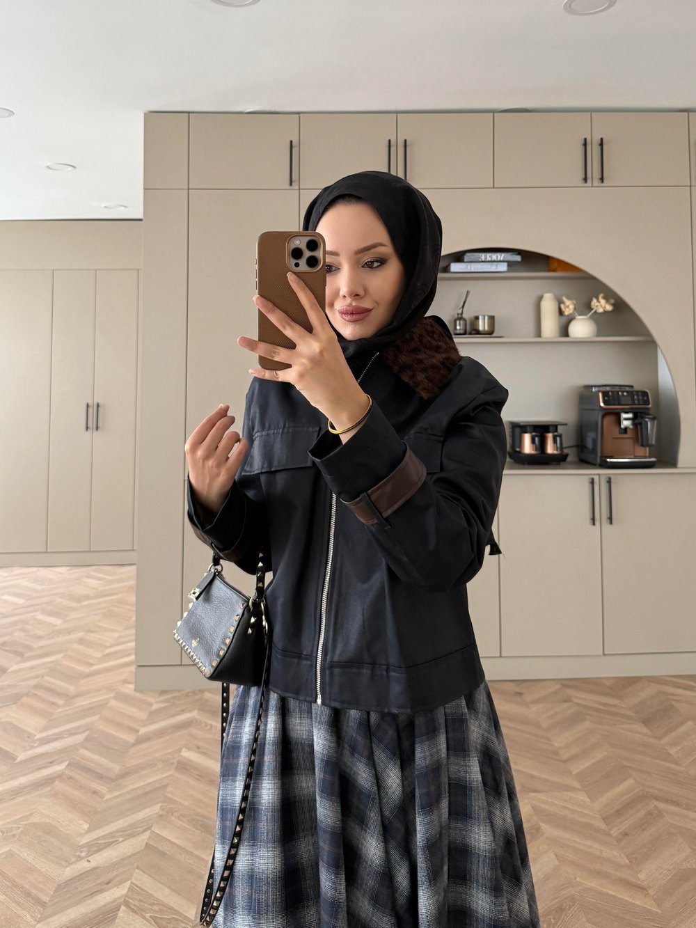 Leopar Kürk Yaka Ceket Lacivert