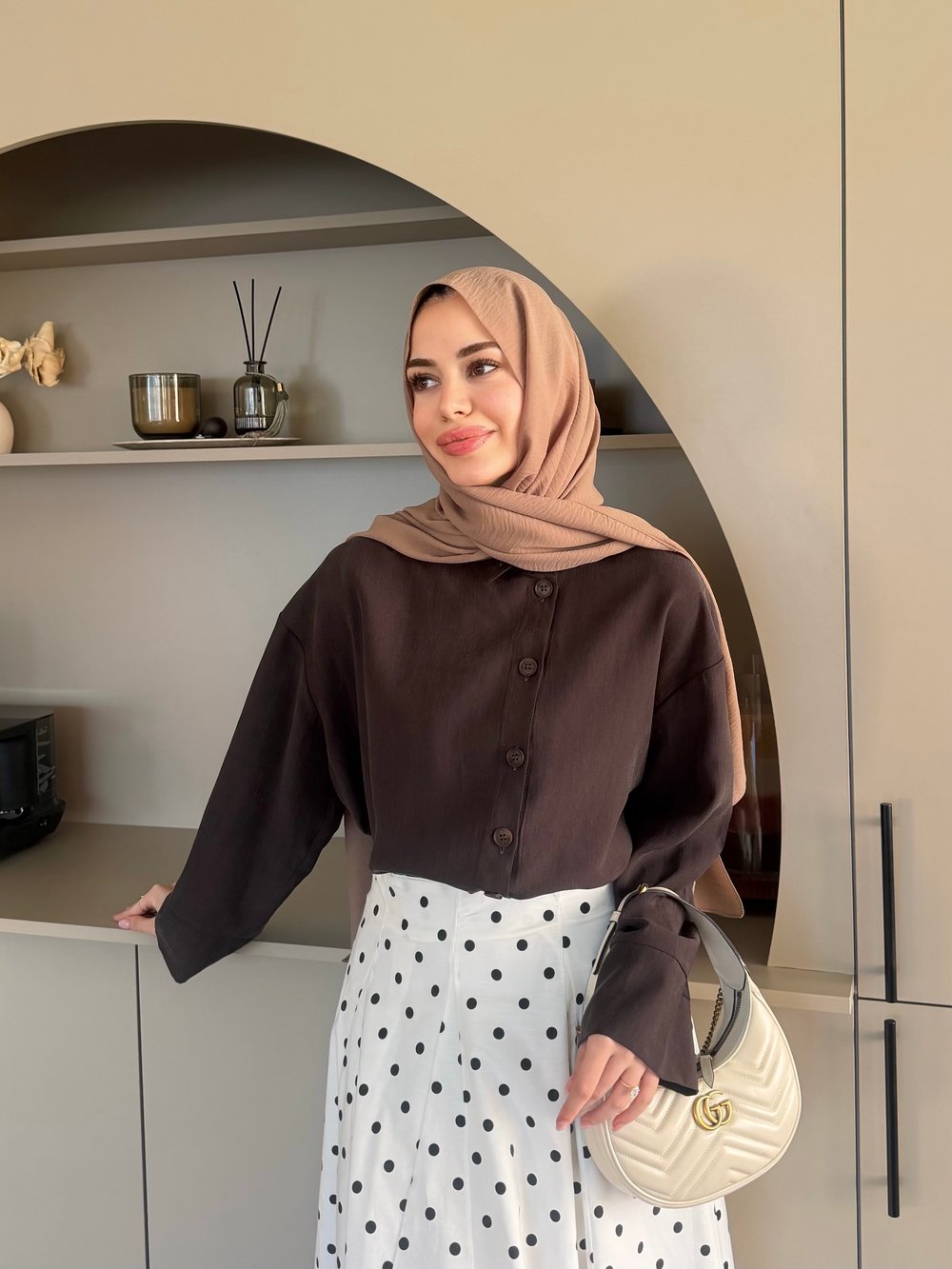 Levra Düğmeli Gömlek Kahve (5526)