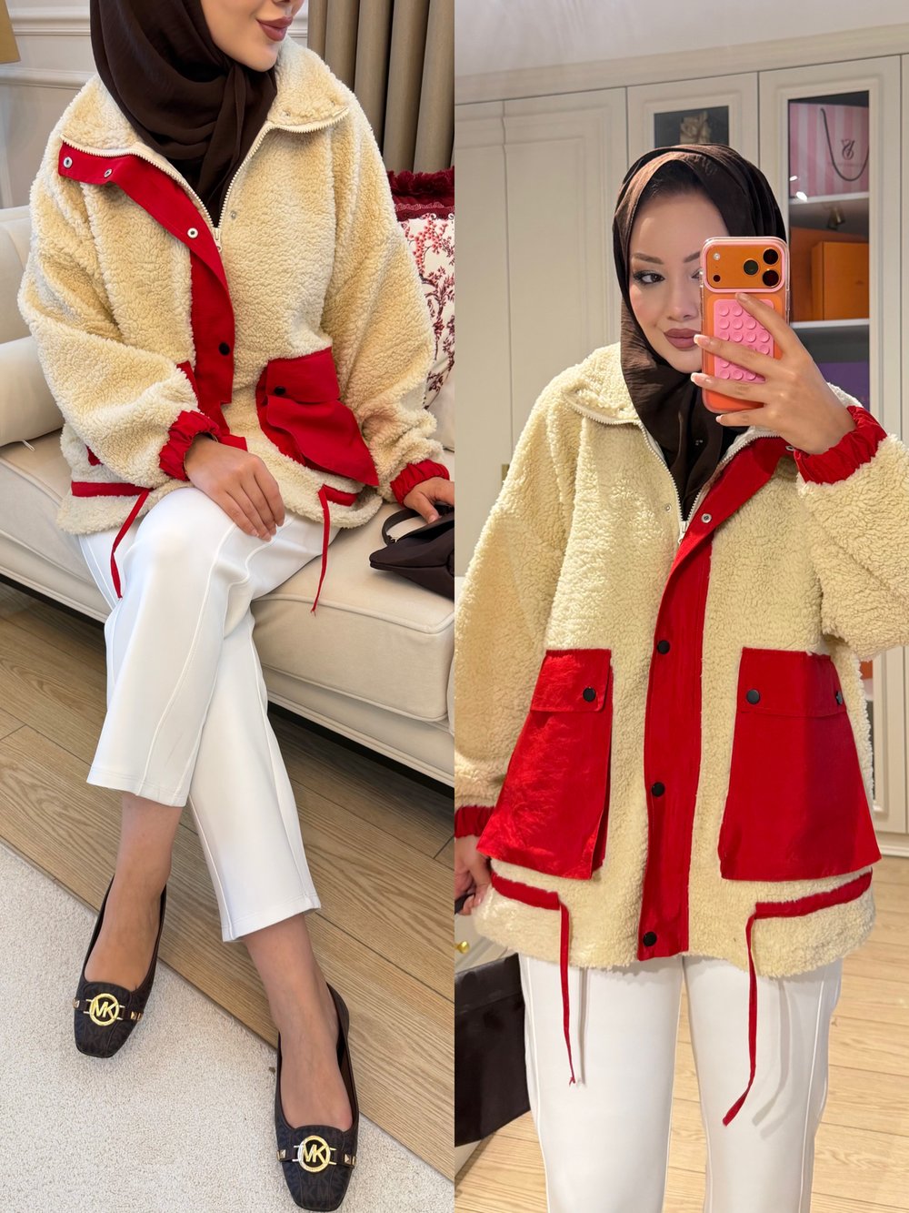 Lexi Dik Yaka Peluş Ceket Kırmızı (3234)