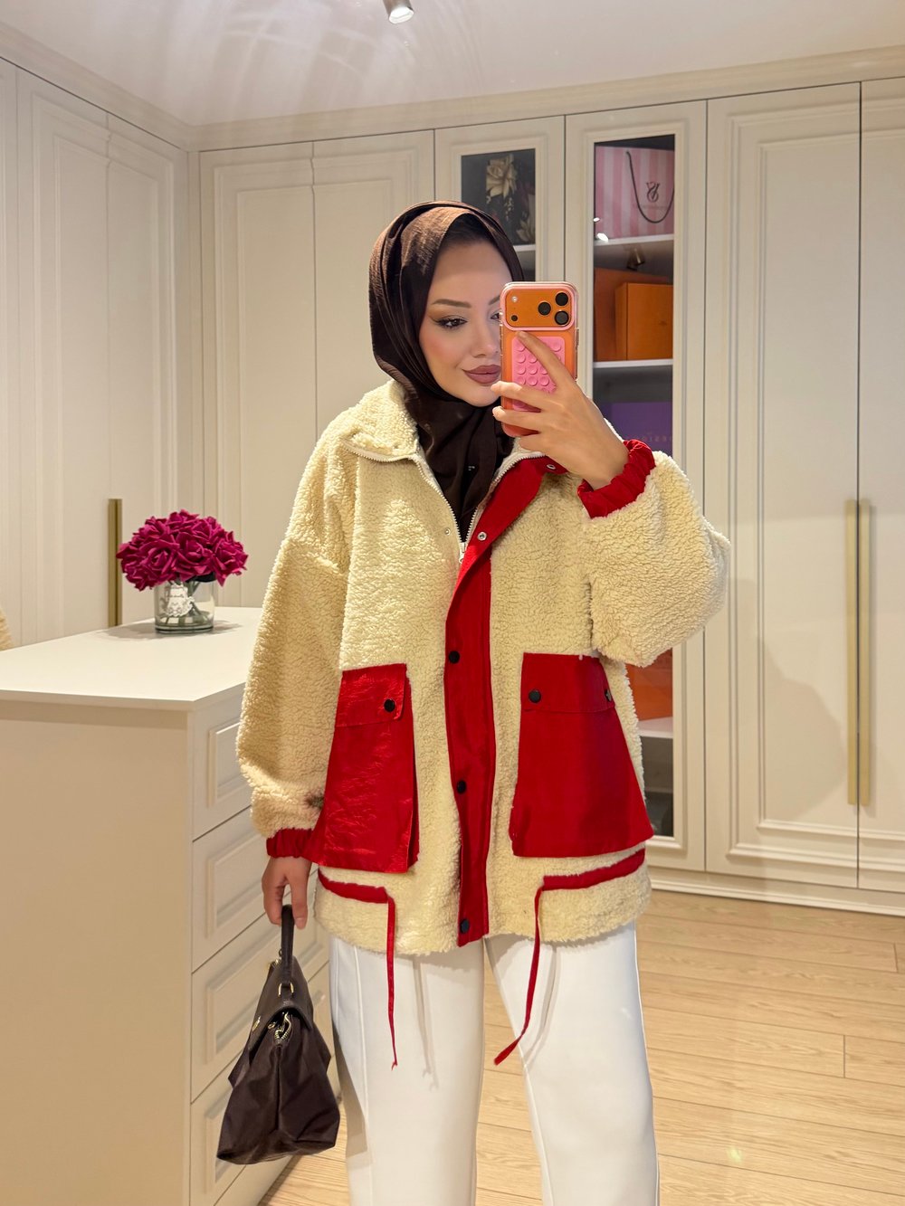 Lexi Dik Yaka Peluş Ceket Kırmızı (3234)