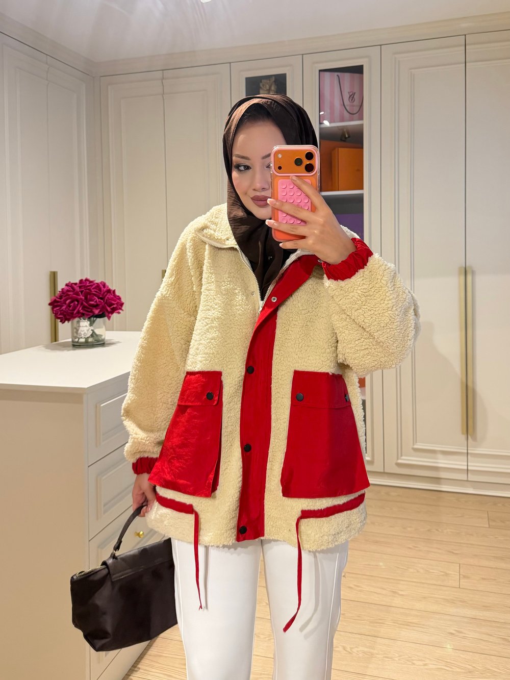 Lexi Dik Yaka Peluş Ceket Kırmızı (3234)