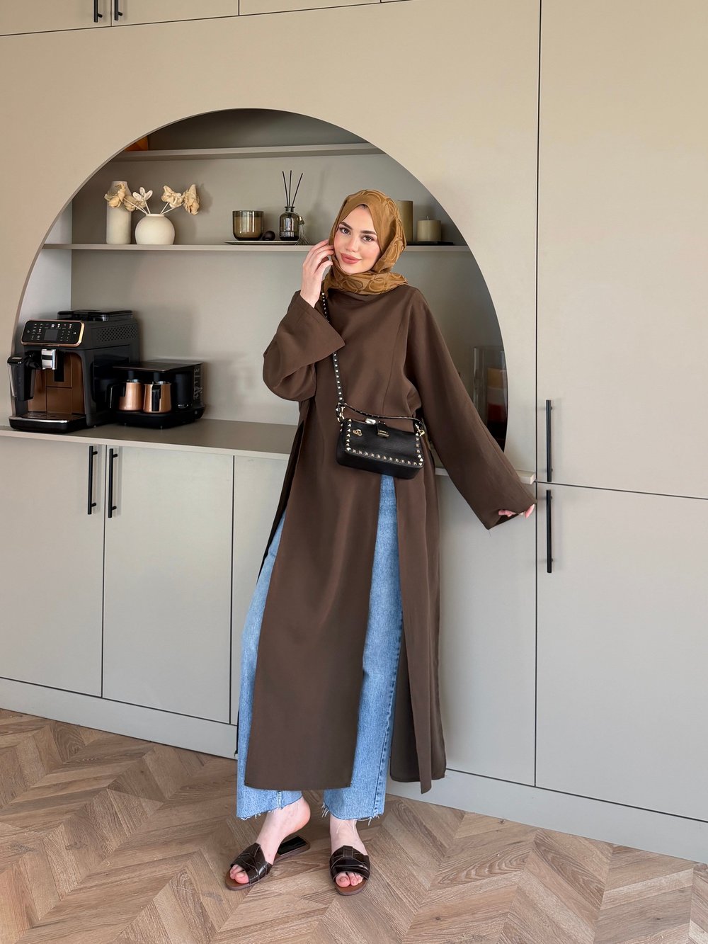 Lina Yırtmaçlı Bluz Kahve (4507)