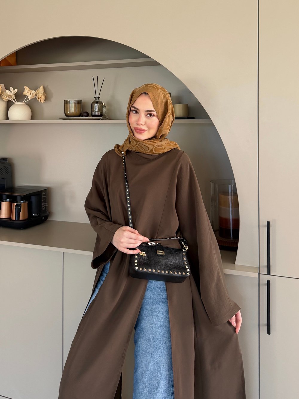 Lina Yırtmaçlı Bluz Kahve (4507)