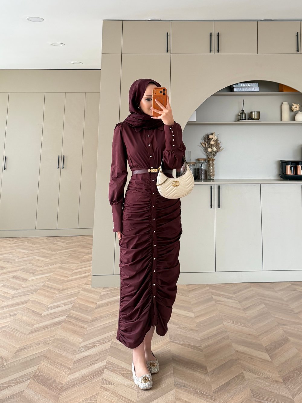 Liora Büzgülü Elbise Bordo (538)