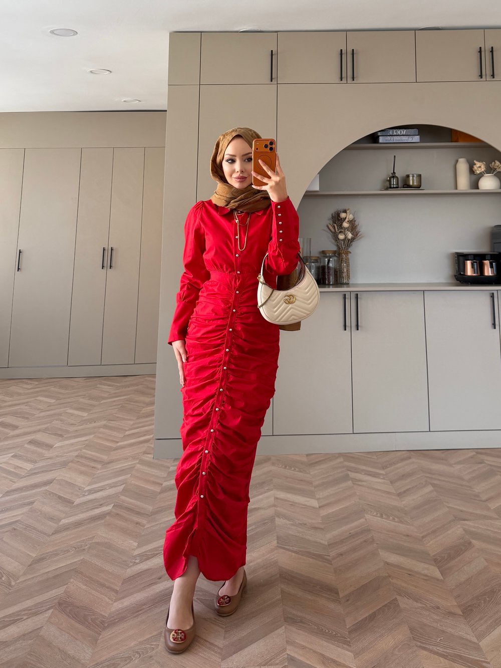 Liora Büzgülü Elbise Kırmızı (538)