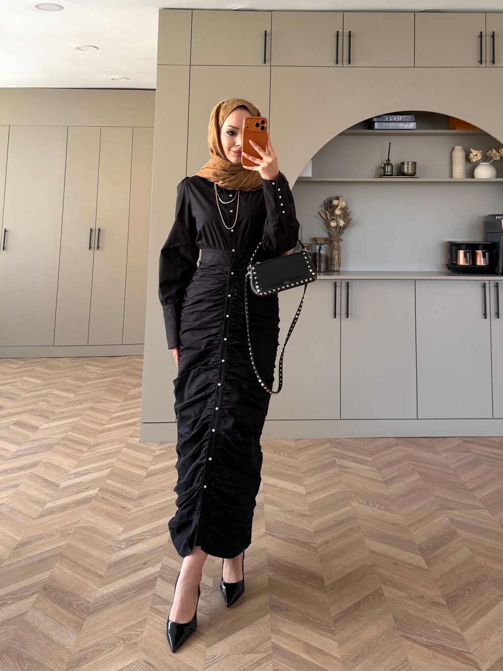 Liora Büzgülü Elbise Siyah (538)