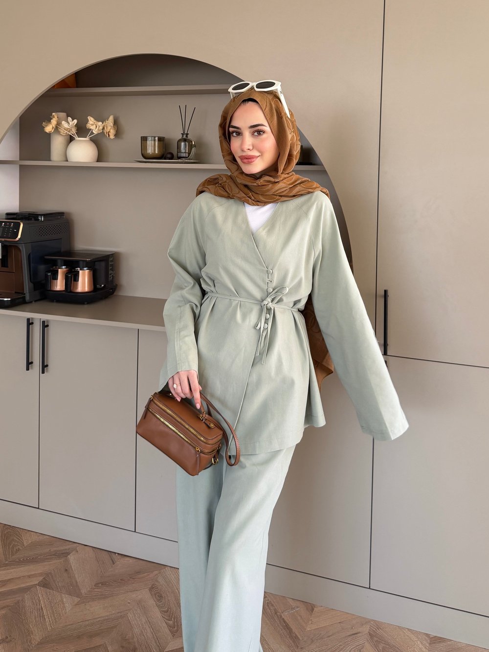Lioris Düğme Detaylı Pantolonlu Takım Mint Yeşili (4513)
