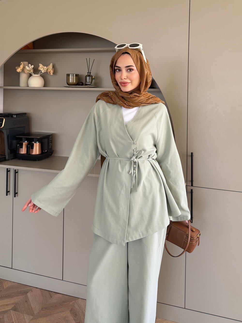 Lioris Düğme Detaylı Pantolonlu Takım Mint Yeşili (4513)