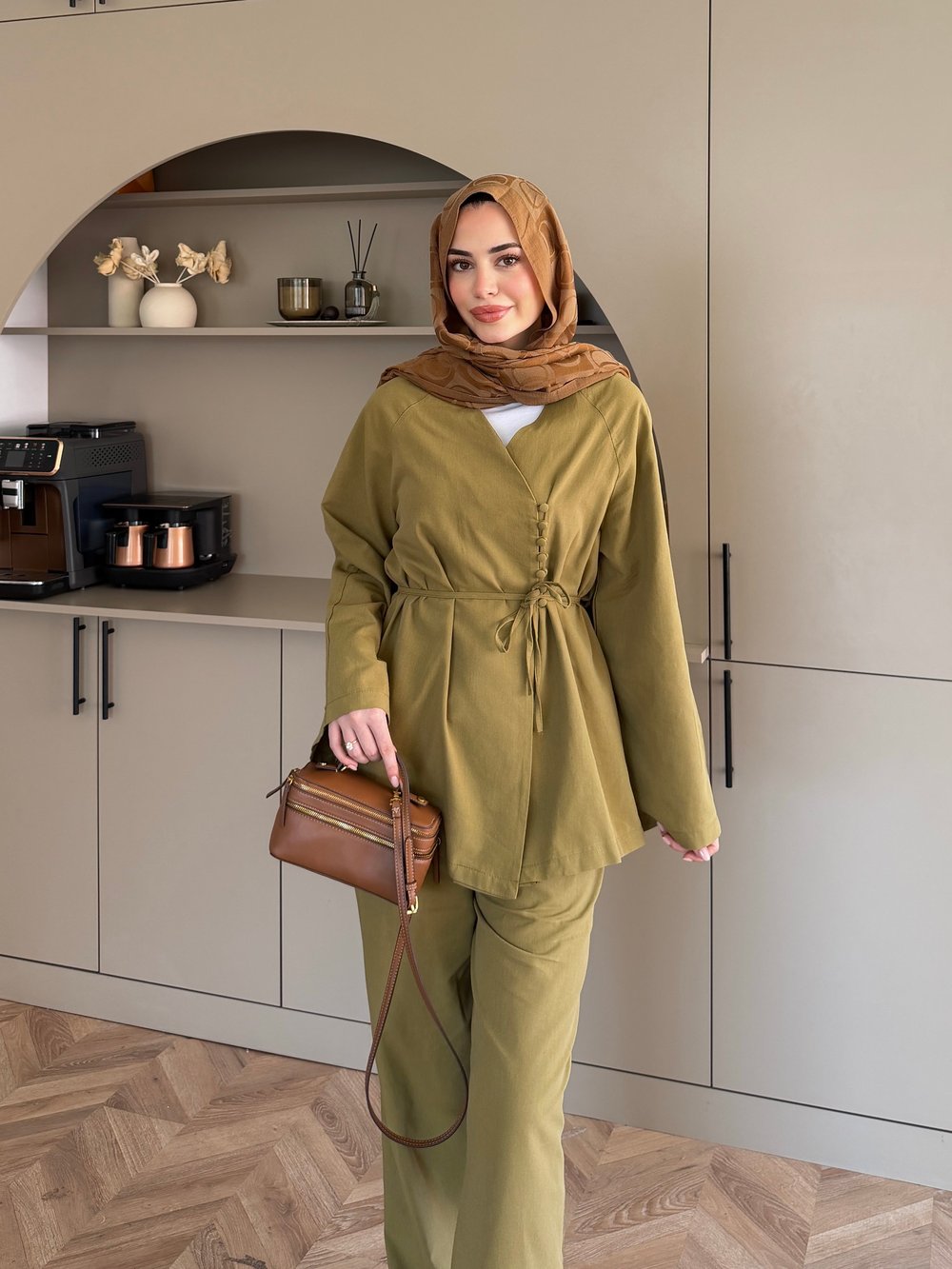 Lioris Düğme Detaylı Pantolonlu Takım Yağ Yeşili (4413)