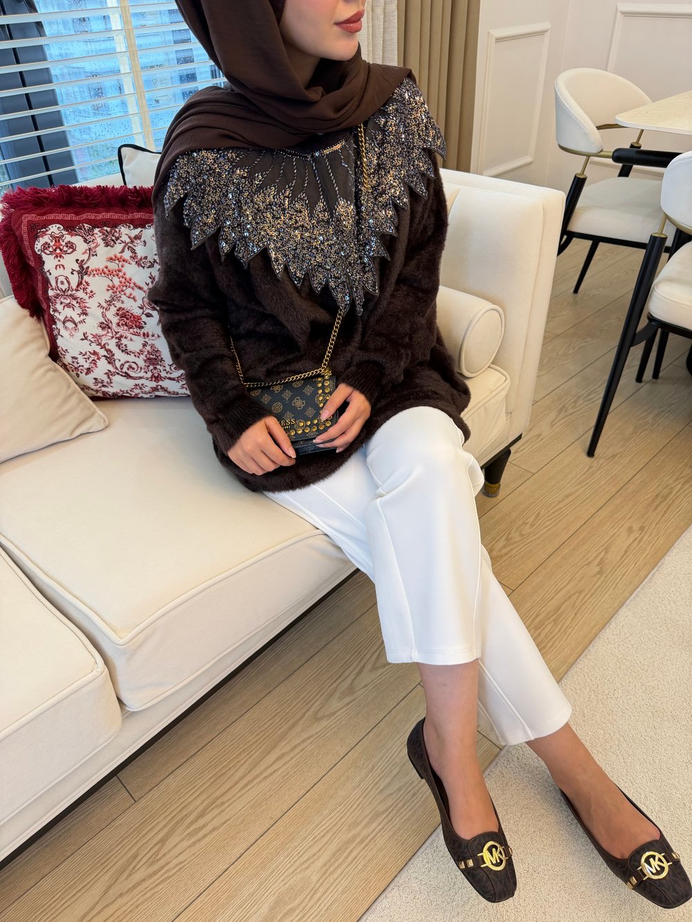 Liza İşlemeli Angora Kazak Kahve (2650)