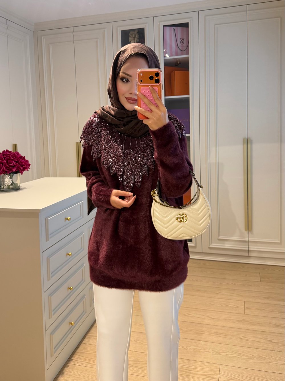 Liza İşlemeli Angora Kazak Mürdüm (2650)