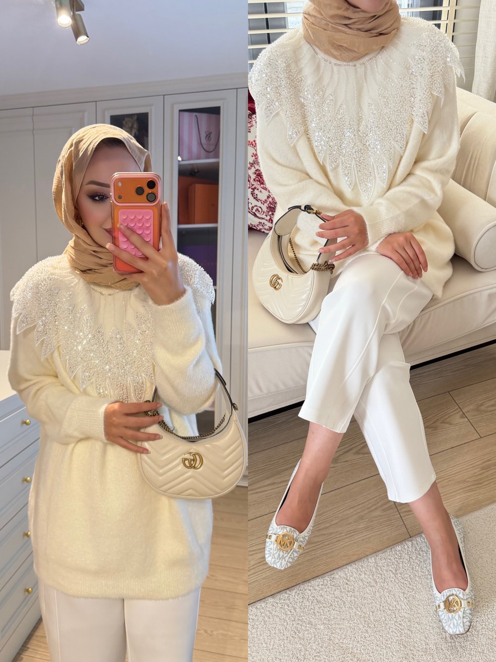 Liza İşlemeli Angora Kazak Ekru (2650) 