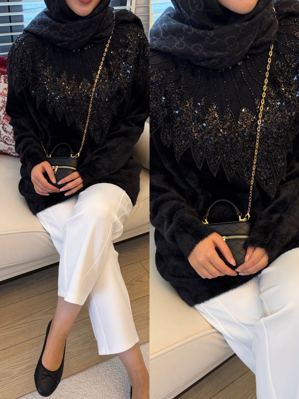 Liza İşlemeli Angora Kazak Siyah (2650)