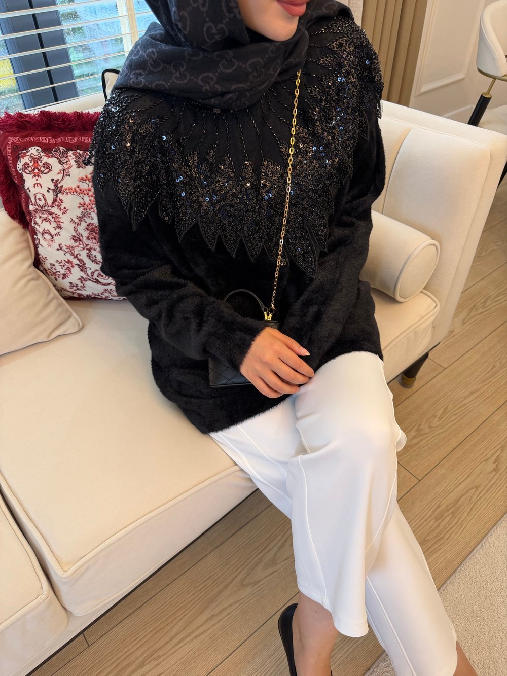 Liza İşlemeli Angora Kazak Siyah (2650)