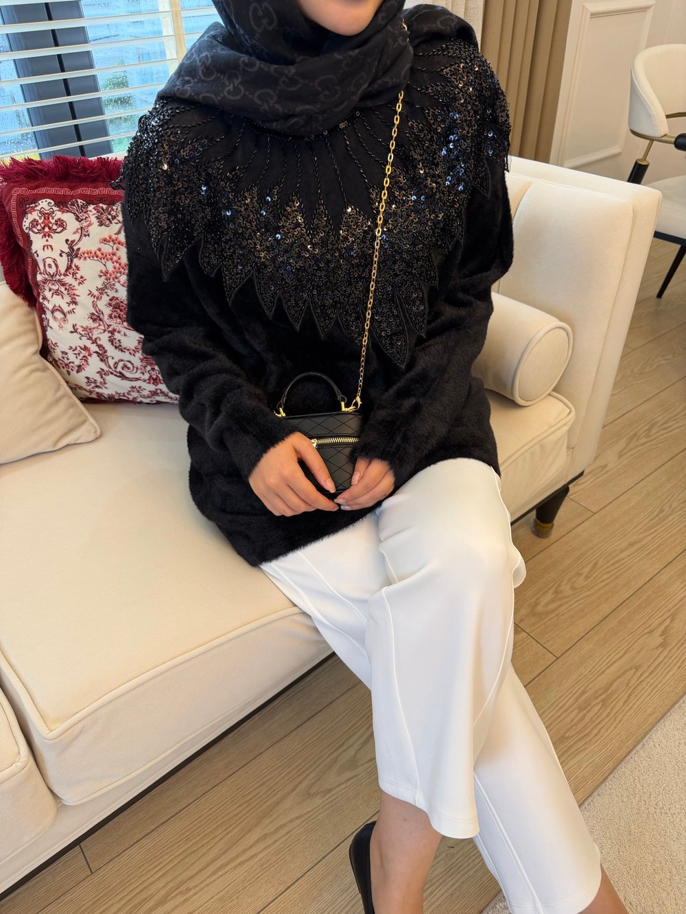 Liza İşlemeli Angora Kazak Siyah (2650)