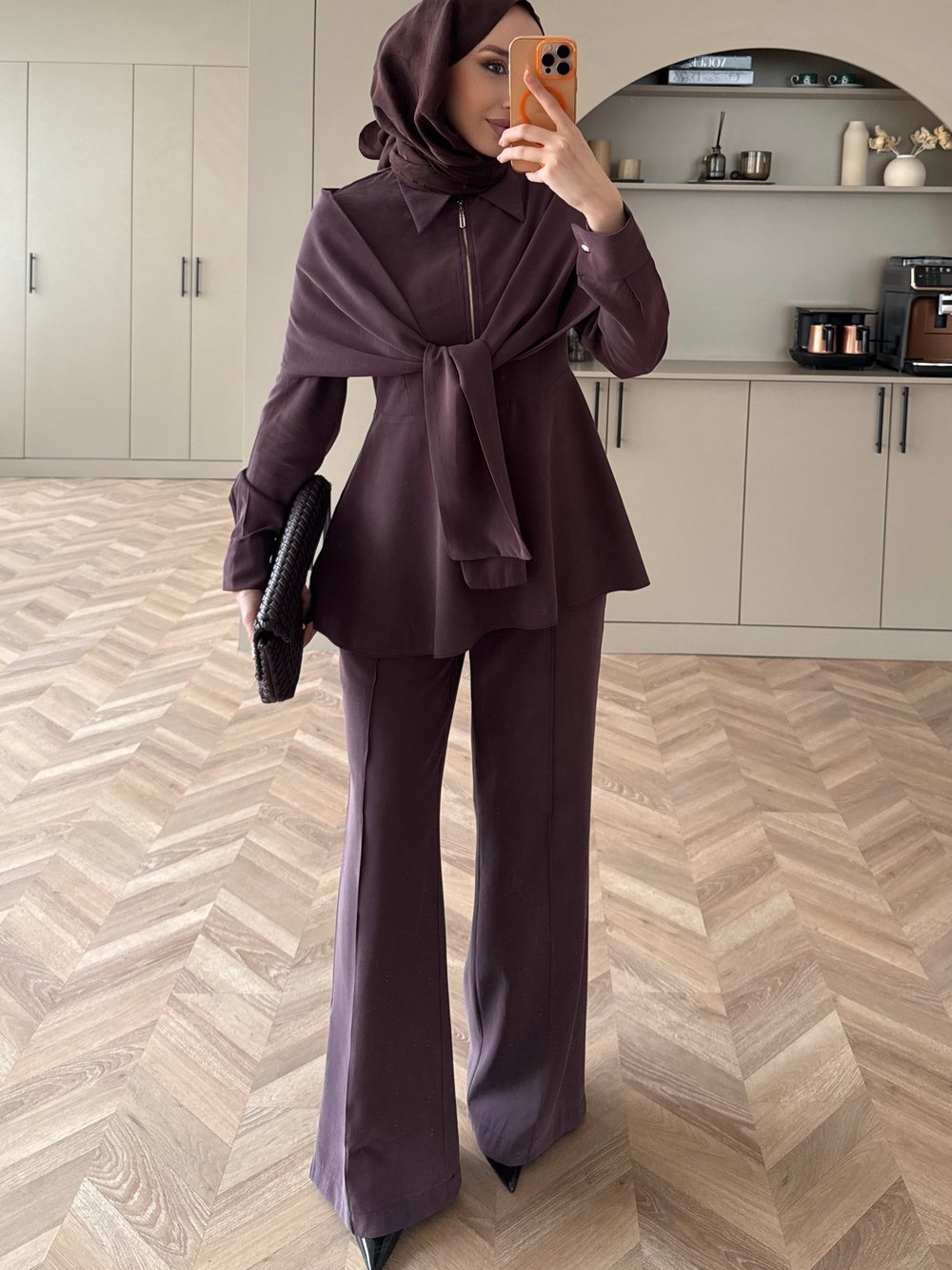 Lumar Pelerin Detaylı Pantolonlu Takım Mürdüm (2364)