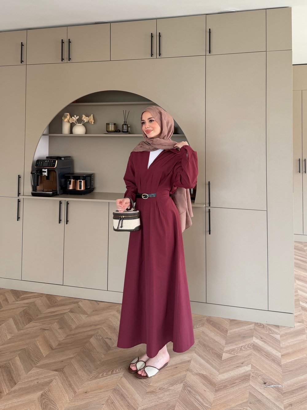 Lunelle Kemerli Elbise Bordo (4508)