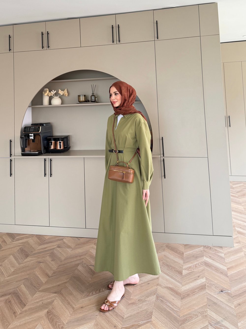 Lunelle Kemerli Elbise Haki (4508)