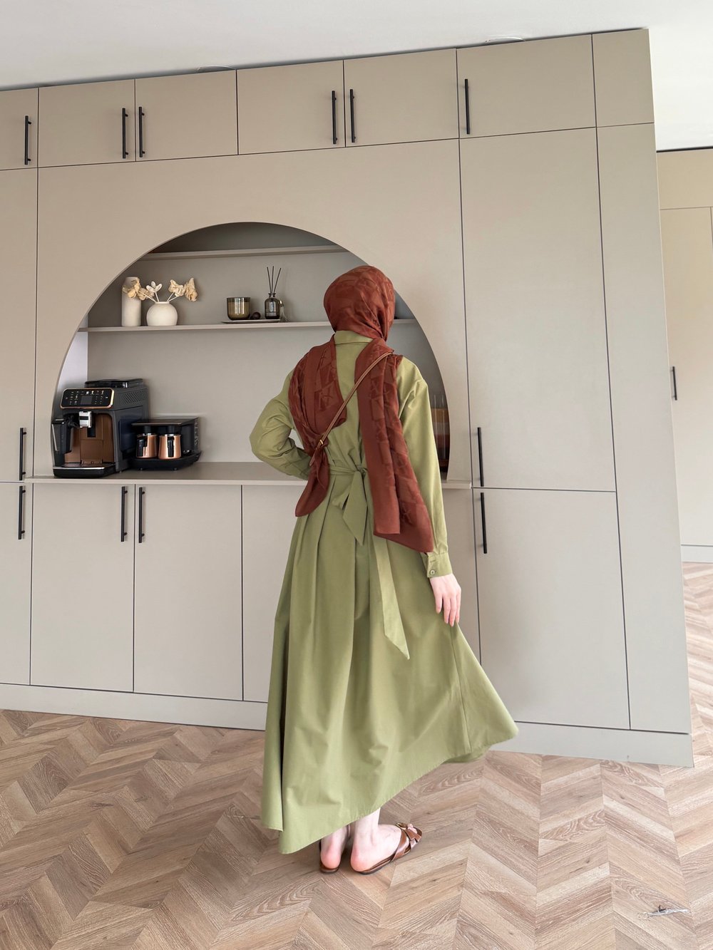 Lunelle Kemerli Elbise Haki (4508)
