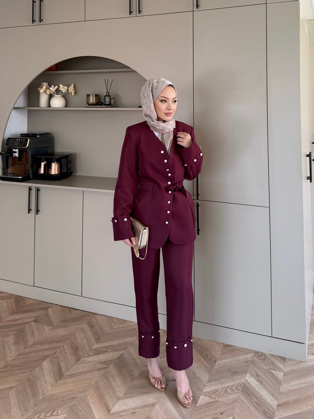 Luser Düğme Detaylı Ceket Takım Bordo