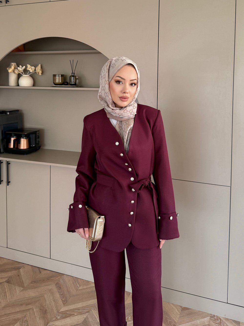 Luser Düğme Detaylı Ceket Takım Bordo