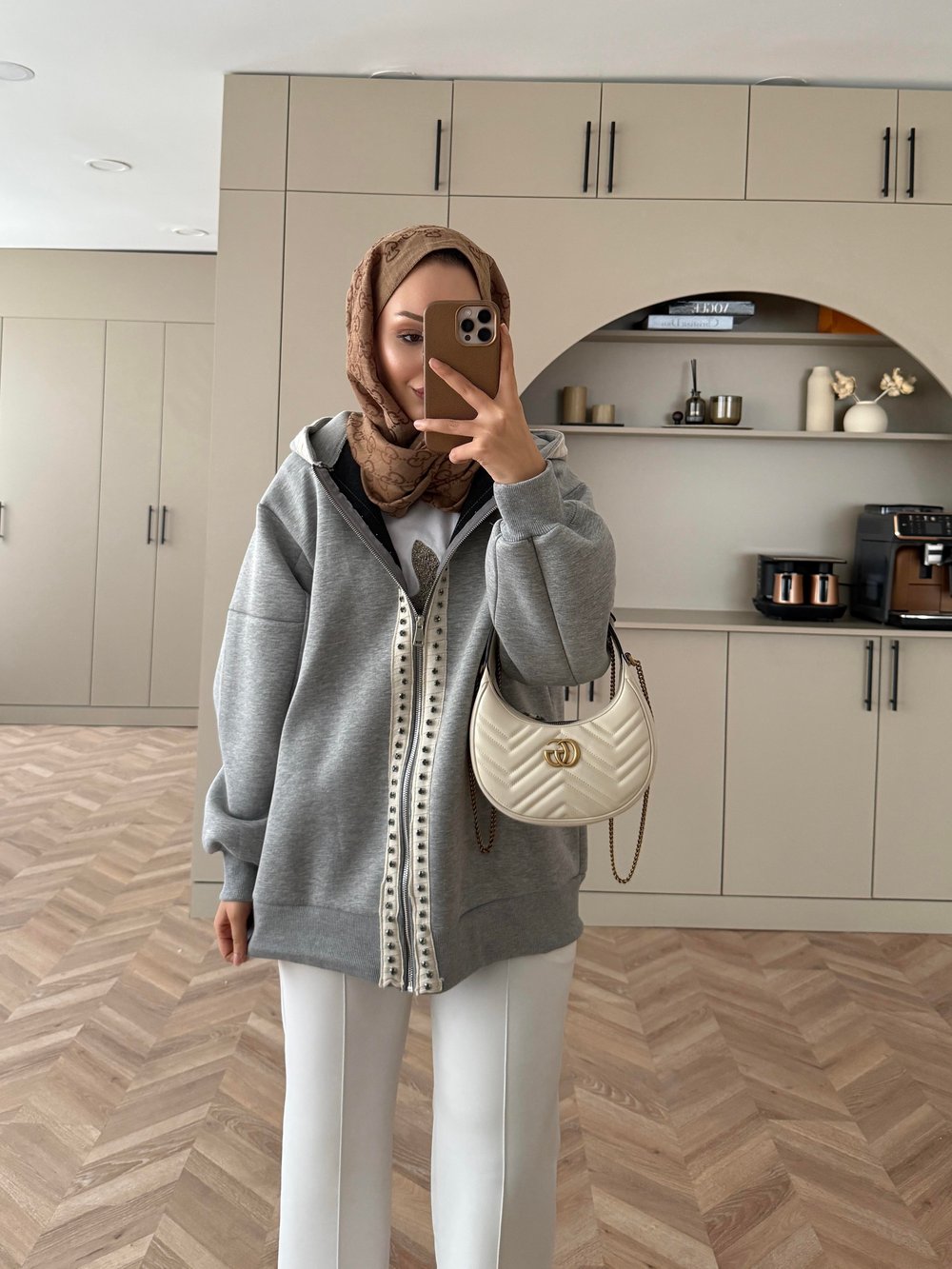 Maddo Taşlı Puf Sweat Gri