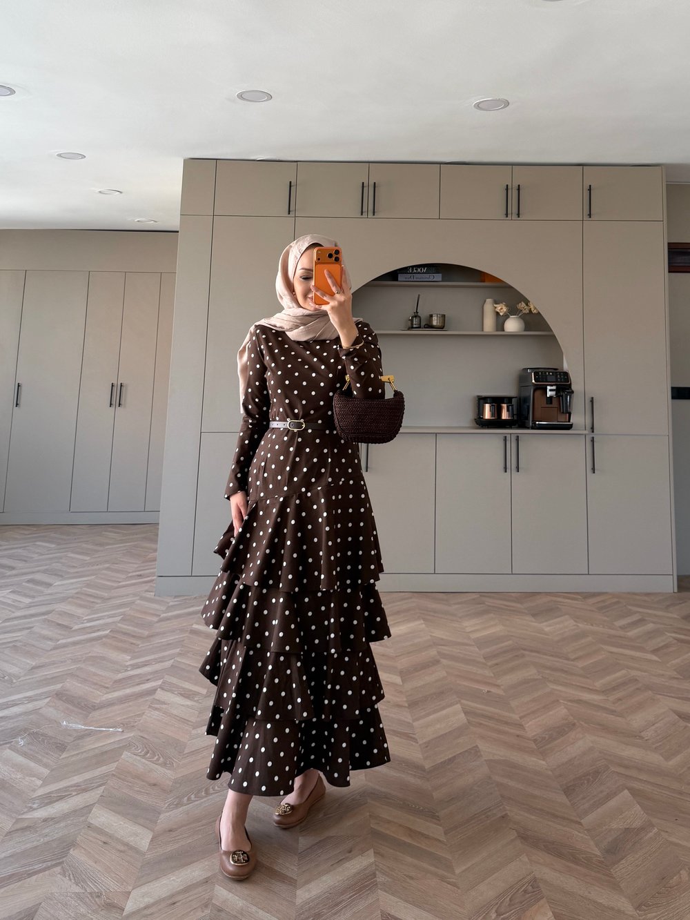 Malone Puantiyeli Kat Kat Elbise Acı Kahve (4453)