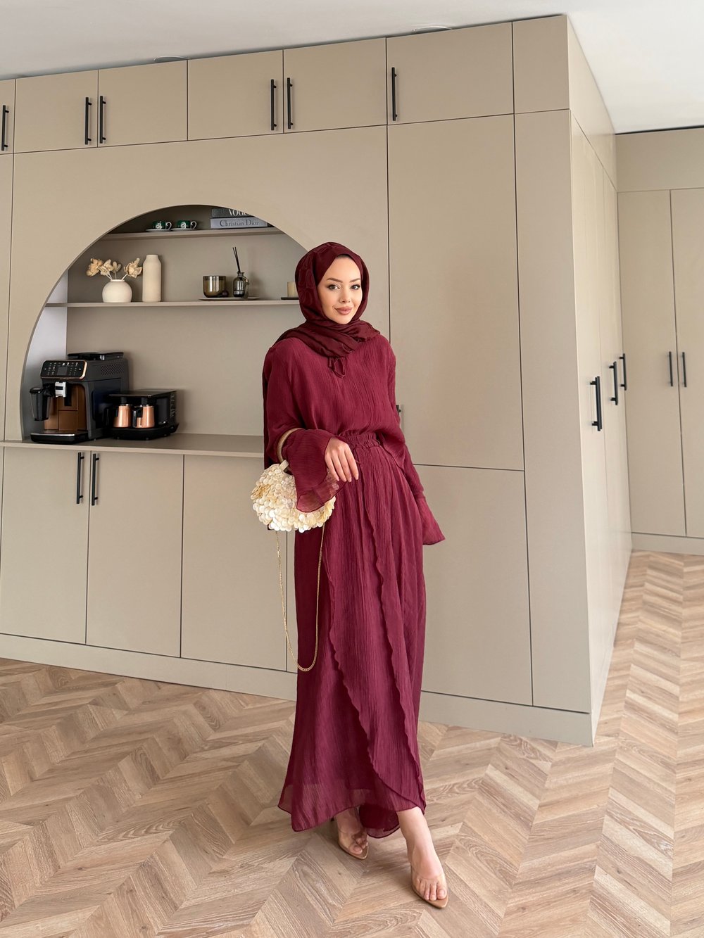 Marine Bağlamalı Etekli Takım Bordo (5740)