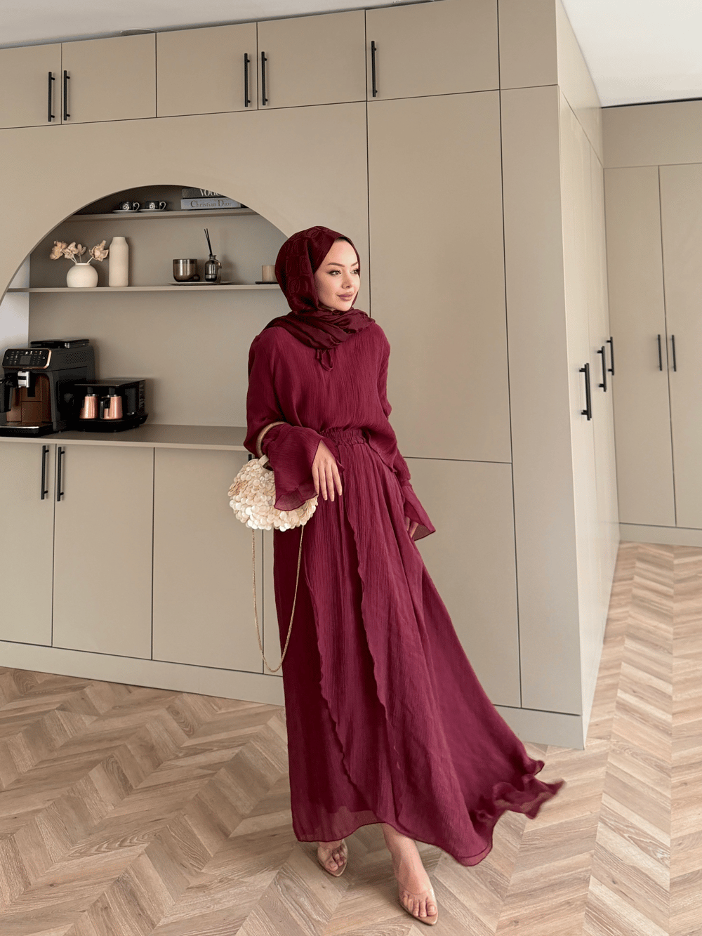 Marine Bağlamalı Etekli Takım Bordo (5740)
