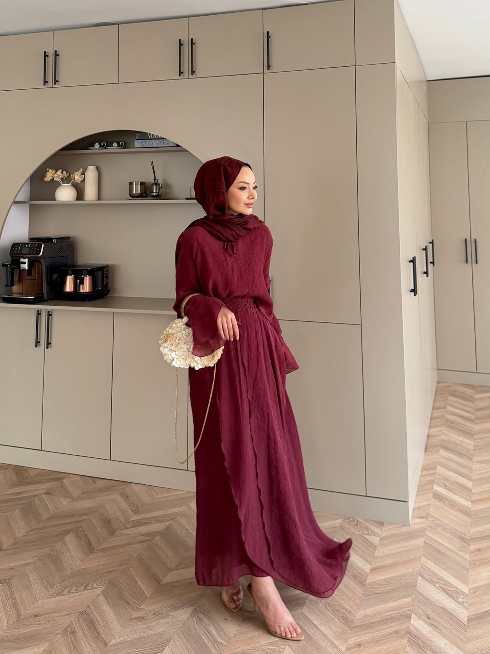 Marine Bağlamalı Etekli Takım Bordo (5740)